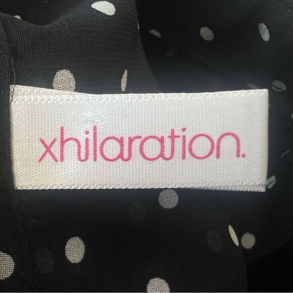 Xhilaration Black Polka Dot Semi-Sheer Lace Black White ButtonWomen's Blouse Top - Picture 10 of 12